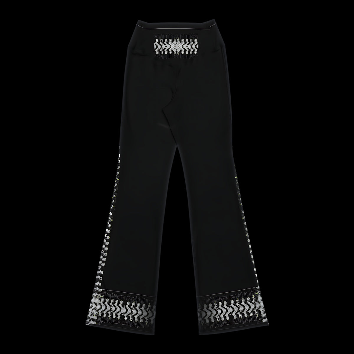 Armor Spine flare leggings in black, back view laid flat