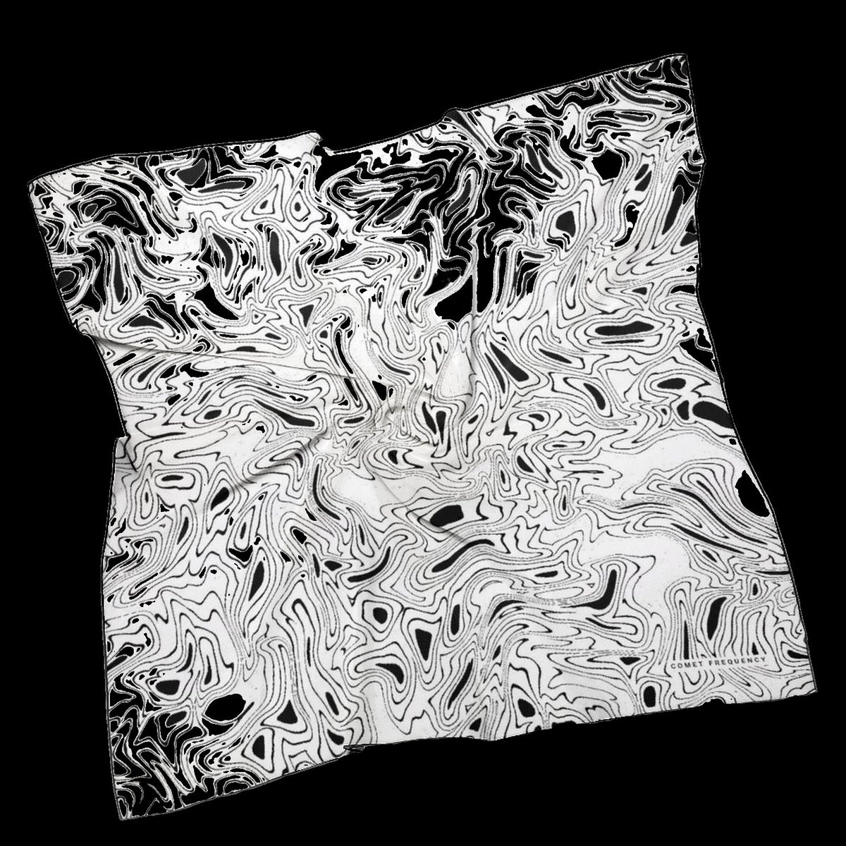 Ink Marble White Scarf: white square rave scarf with black ink marble swirl design