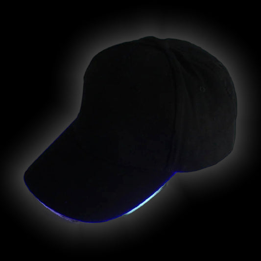 black rave baseball cap with blue LED light-up brim