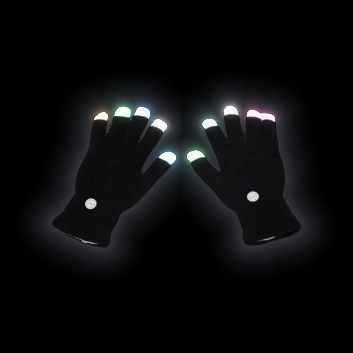 black knit rave gloves with LED fingertip lights