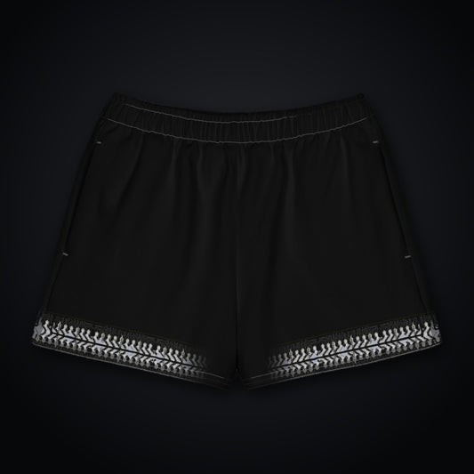 Armor Spine Cotton Shorts: black rave cotton shorts with Armor Spine design on the outer leg rails and hem