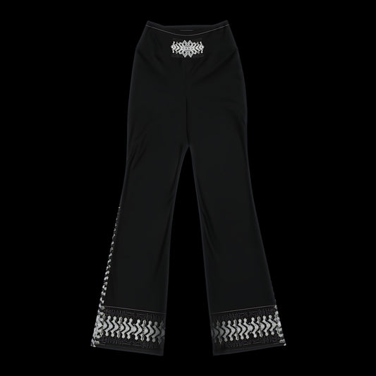 Armor Spine flare leggings in black, front view laid flat