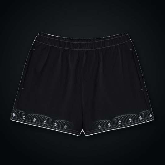 Deep Field Rite Cotton Shorts: black rave cotton shorts with Deep Field Rite design on the outer leg rails and hem