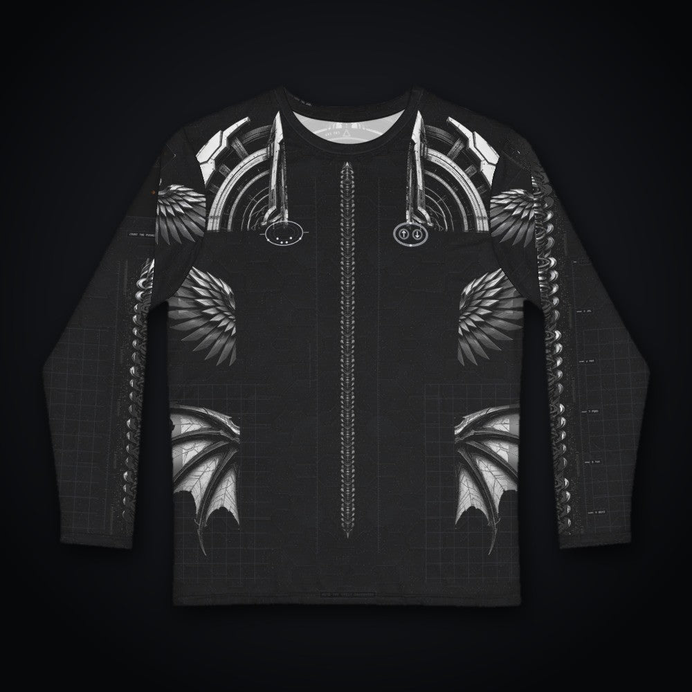 Deep Field Rite Long Sleeve: black rave long sleeve shirt with chrome star chart design with angel wings