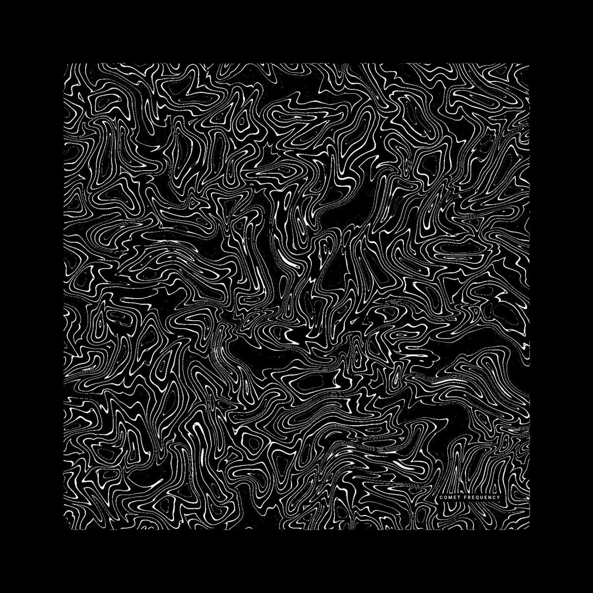 Ink Marble Black Scarf: black square rave scarf with white ink marble swirl design, flat view